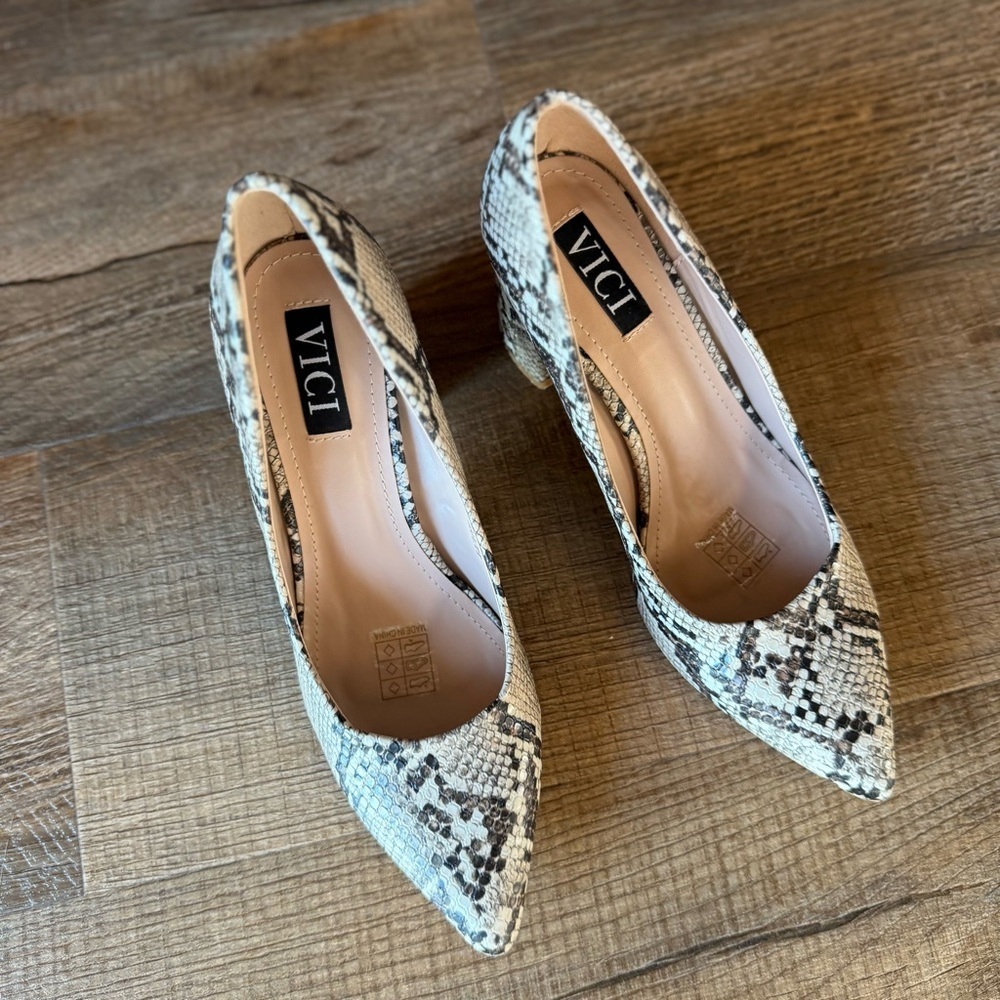 Vici Jasmin Snakeskin Multi Pointed Toe Heels